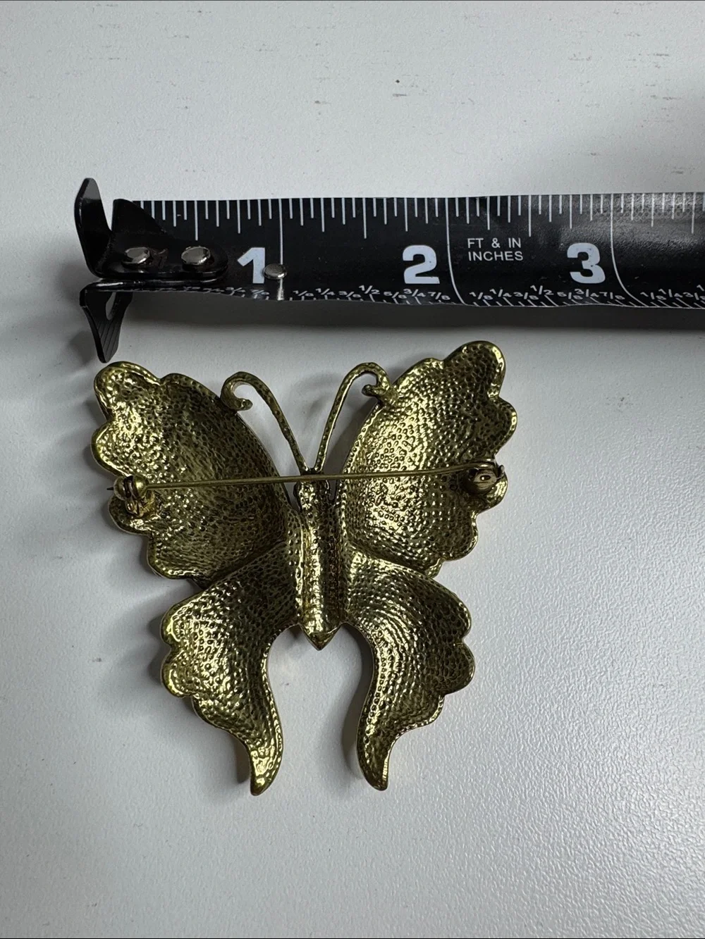 Gold Tone Butterfly Brooch Orange Yellow Enamel Multicolor Rhinestone Statement